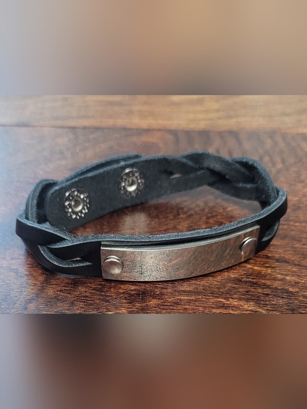 (12) PLUNDER Black Adjustable Genuine Leather Braided ID Bracelets